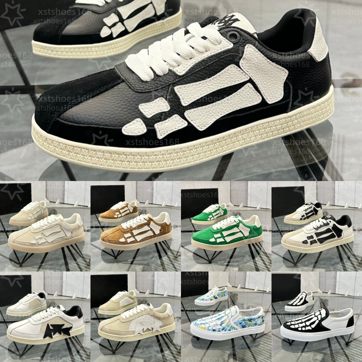 2026 New Designer top Casual Shoes Skelet Bones Runner Top Low Skel Skeleton Women Men Retro Sneakers Black White Genuine Leather Lace Up Shoe
