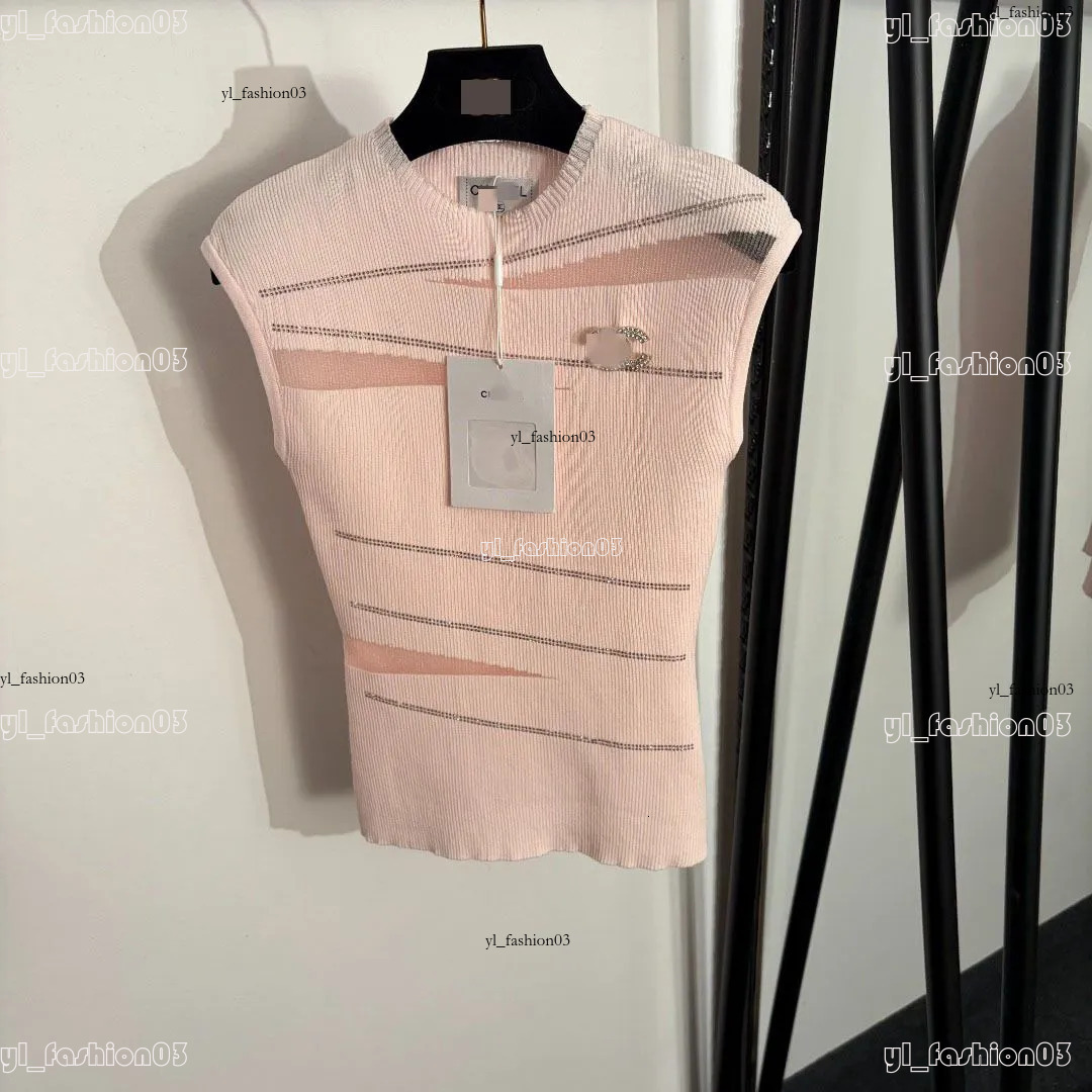 Women Designer CC Crystal Logo Knit Tank Tops Light Rhinestone Diagonal Stripes Sleeveless Slim Ribbed Camisole Sweet Summer Daily Layering Vest Top