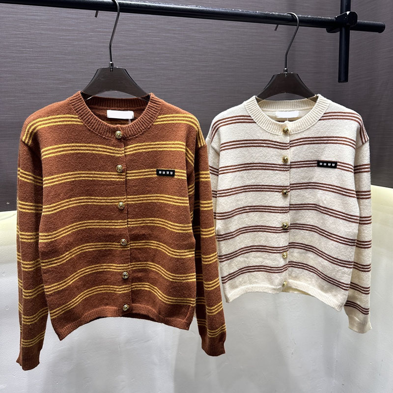 Women Vintage Striped Cardigans Designer Crew Neck Button Up Sweater Jacket Casual Versatile Long Sleeve Knitted Outerwear