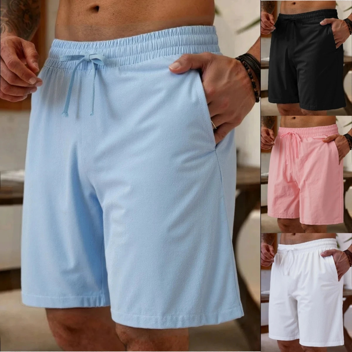 Summer mens casual shorts plain-colored lightweight quick-drying beach pants comfortable beach vacation casual shorts 260707BJ