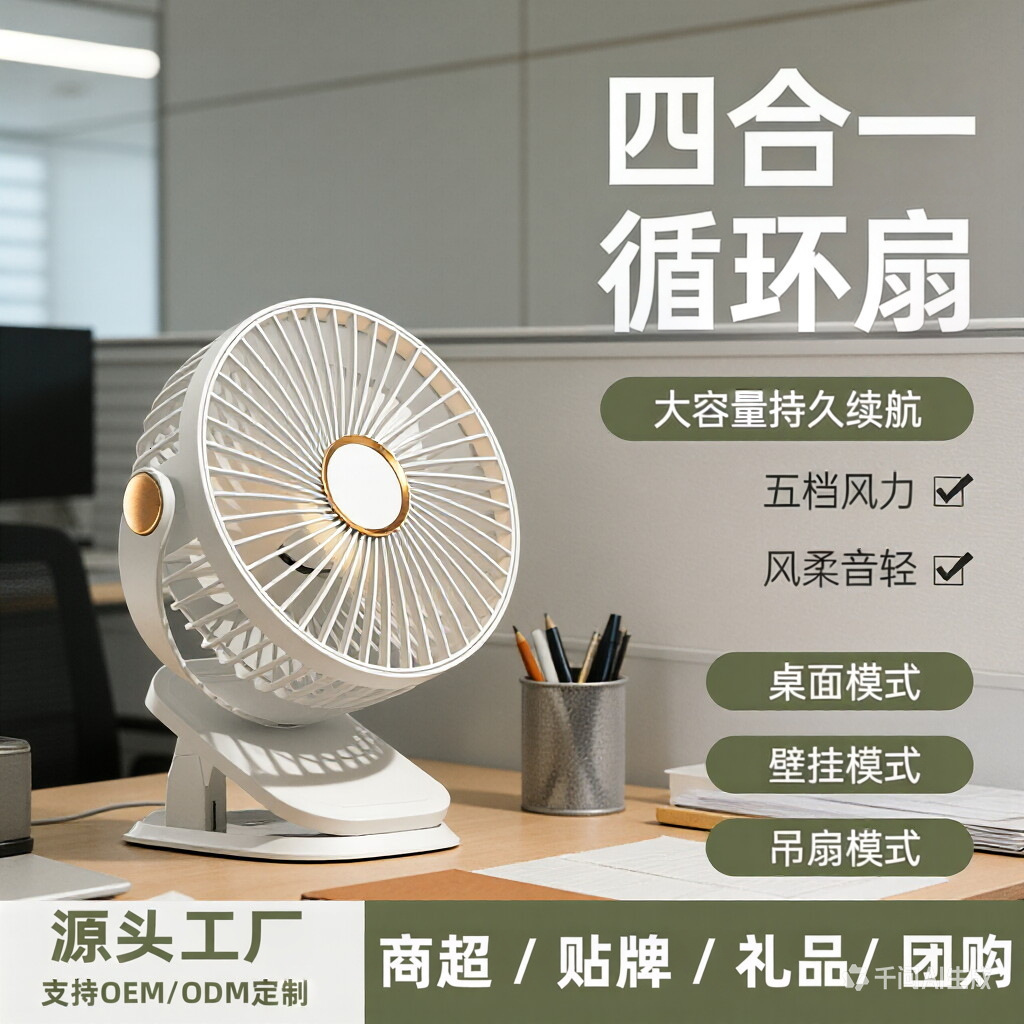 Bureau silencieux pour dortoir et bureau, clipsable avec lumière, rechargeable par USB, flux d'air puissant, longue durée de vie de la batterie,
