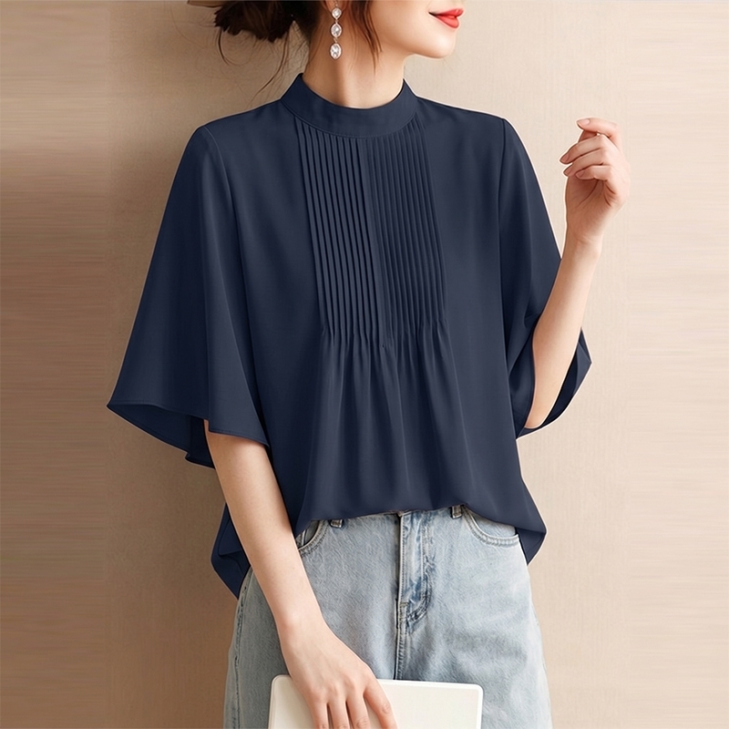 ZANZEA 2026 Summer Women Tops Elegant Work Blouse O Neck Short Sleeve Blusas Stylish Solid Pleated Office Shirt Female Tunic y260702