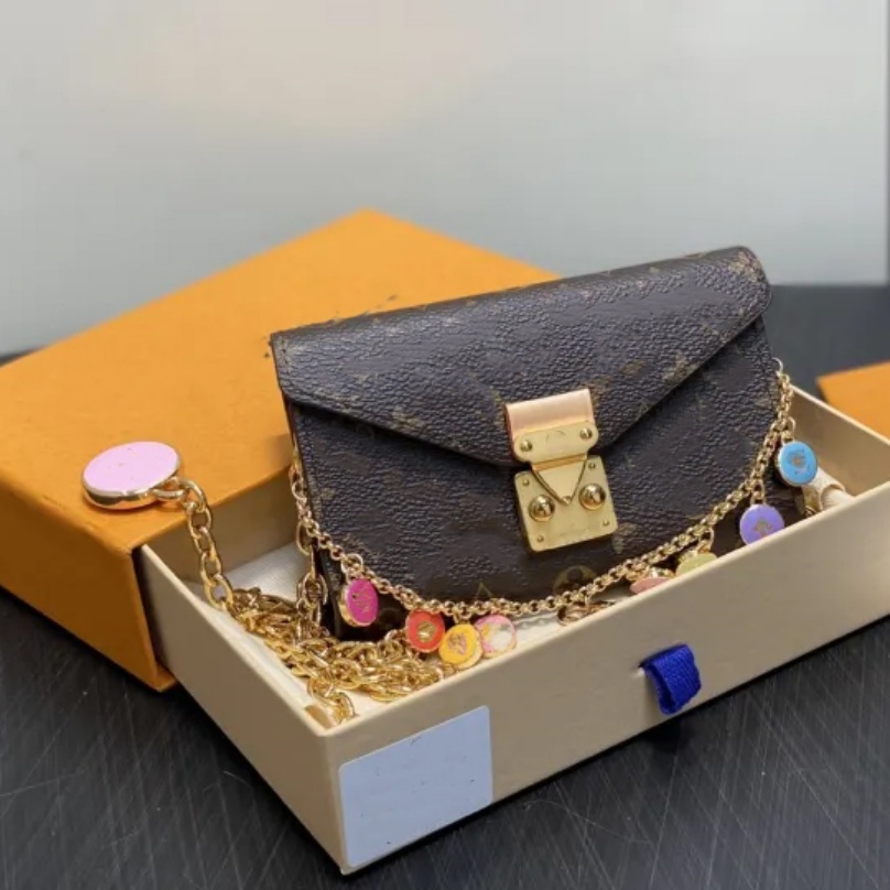Mirror Quality Designer Pouch Metis Belt Luxury Women Colorful Enamel Round Charms Chain Gold Toned Waist Bag Envelope Flap Crossbody Bag Purse Wall