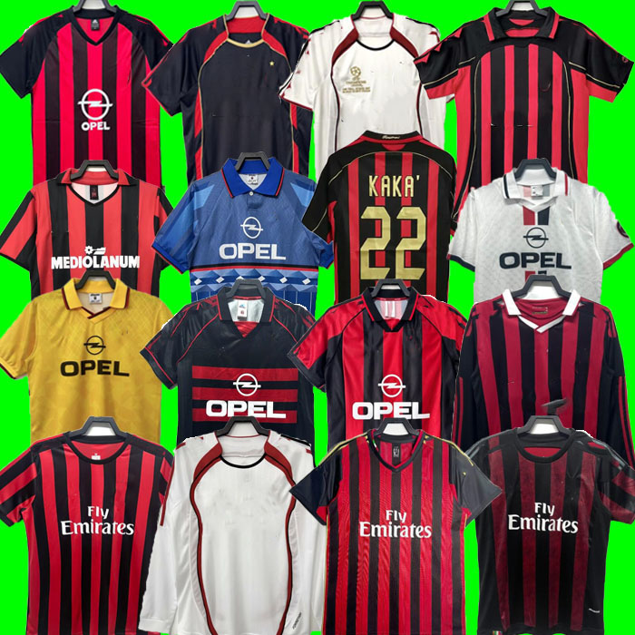 90 91 Maillots de football rétro chemises à domicile à manches longues 96 97 Gullit 02 03 04 Maldini Van Basten football RONALDO Inzaghi AC 06 07