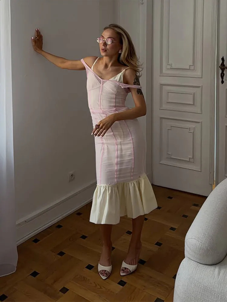 Sexy Slim Sling Smock Women V Neck Backless Sleeveless See Through Dress Female 2026 Summer Chic Solid Beach Dresses Lady 260707BJ