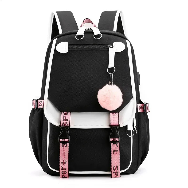 Korean Style High School Backpack for Teenage Girl Fashion Black White Student Girls Backpack Schoolbag Cute Book Bag 260707BJ