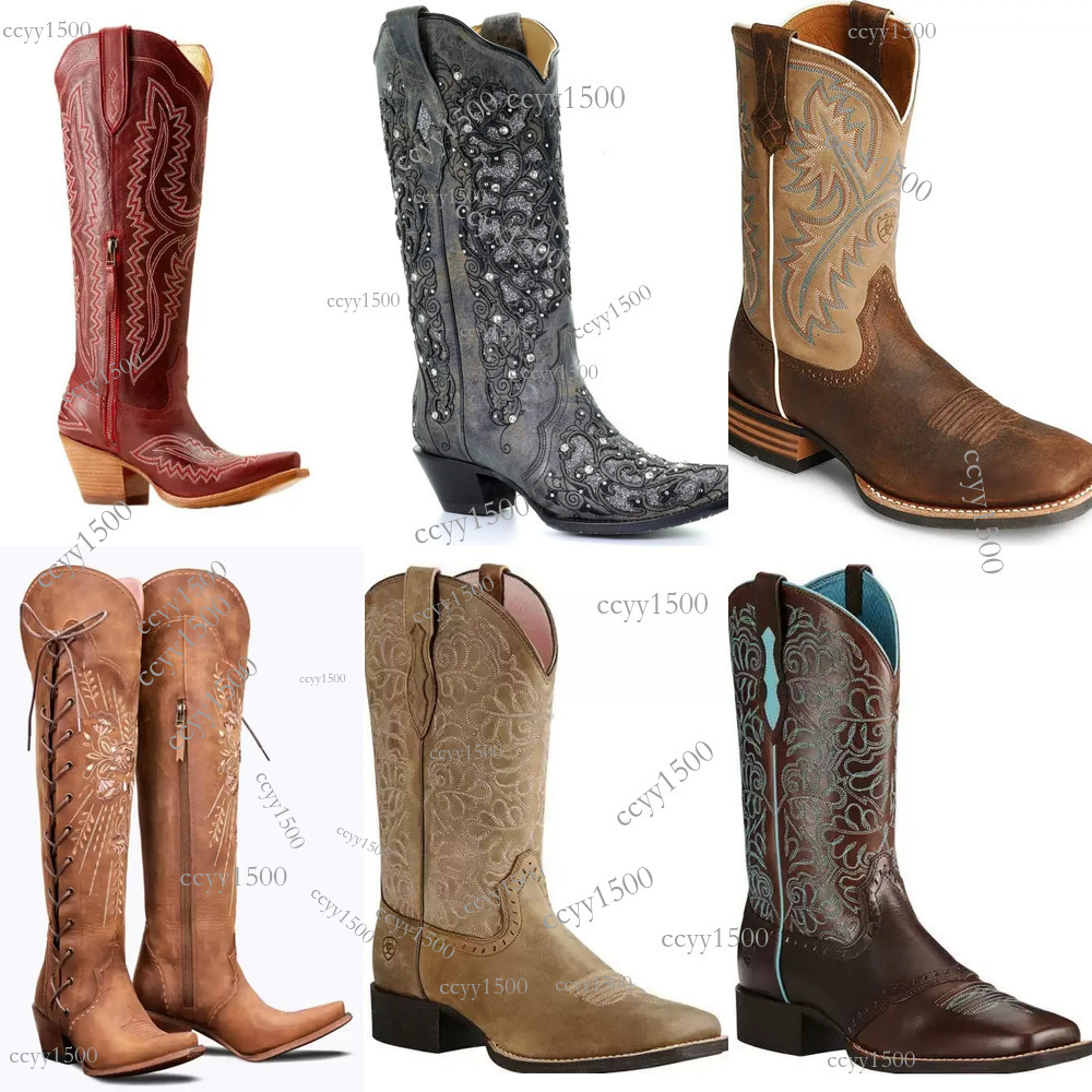 2026 TOP New designer boots embroidery shoes Drop Vintage Rhinestone Hollow Out Flower Western Cowboy boot Pointed High Heel Knight Large WomenS Boo