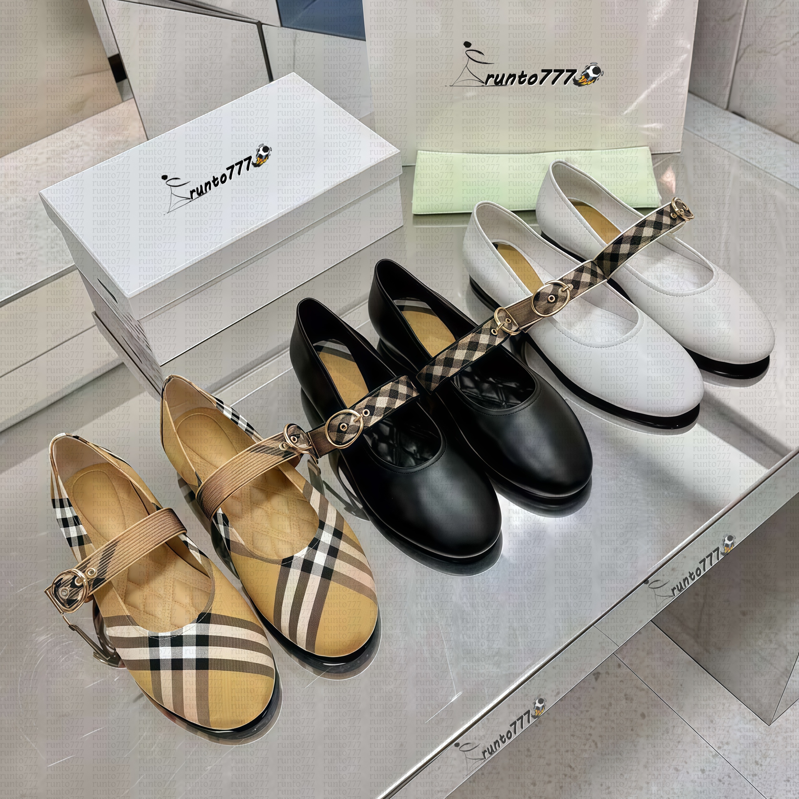 Designer sneakers Vintage Ramsey Check shoes Black Ballet Flats Shoes Women Quilted Genuine Leather Slip on Ballerina Luxury Round Toe Ladies Dress