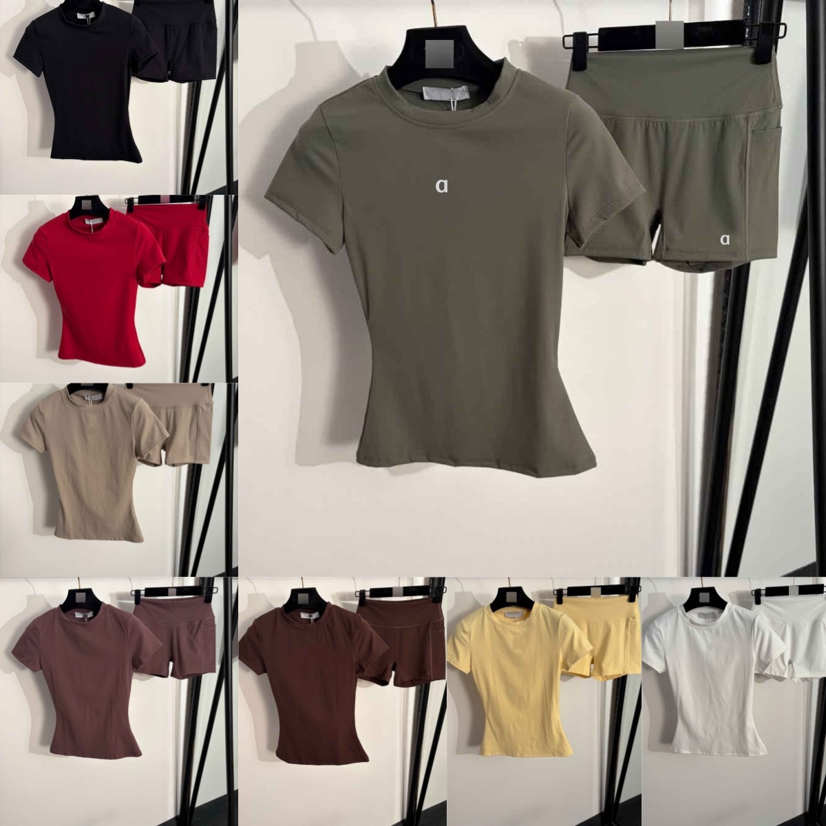 2417AO Logo réfléchissant ensemble de vêtements de sport de Yoga t-shirt à manches courtes mince et Short extensible chemises de Fitness pantalon