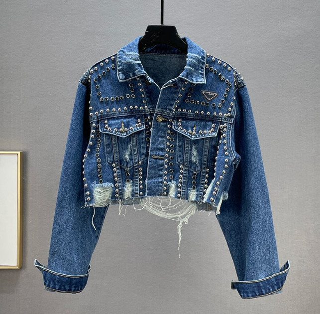 Womens jeans Jacket long sleeve woman designer jacket womens denim jackets coat Denim jacket with rivets and diamonds RADA0708