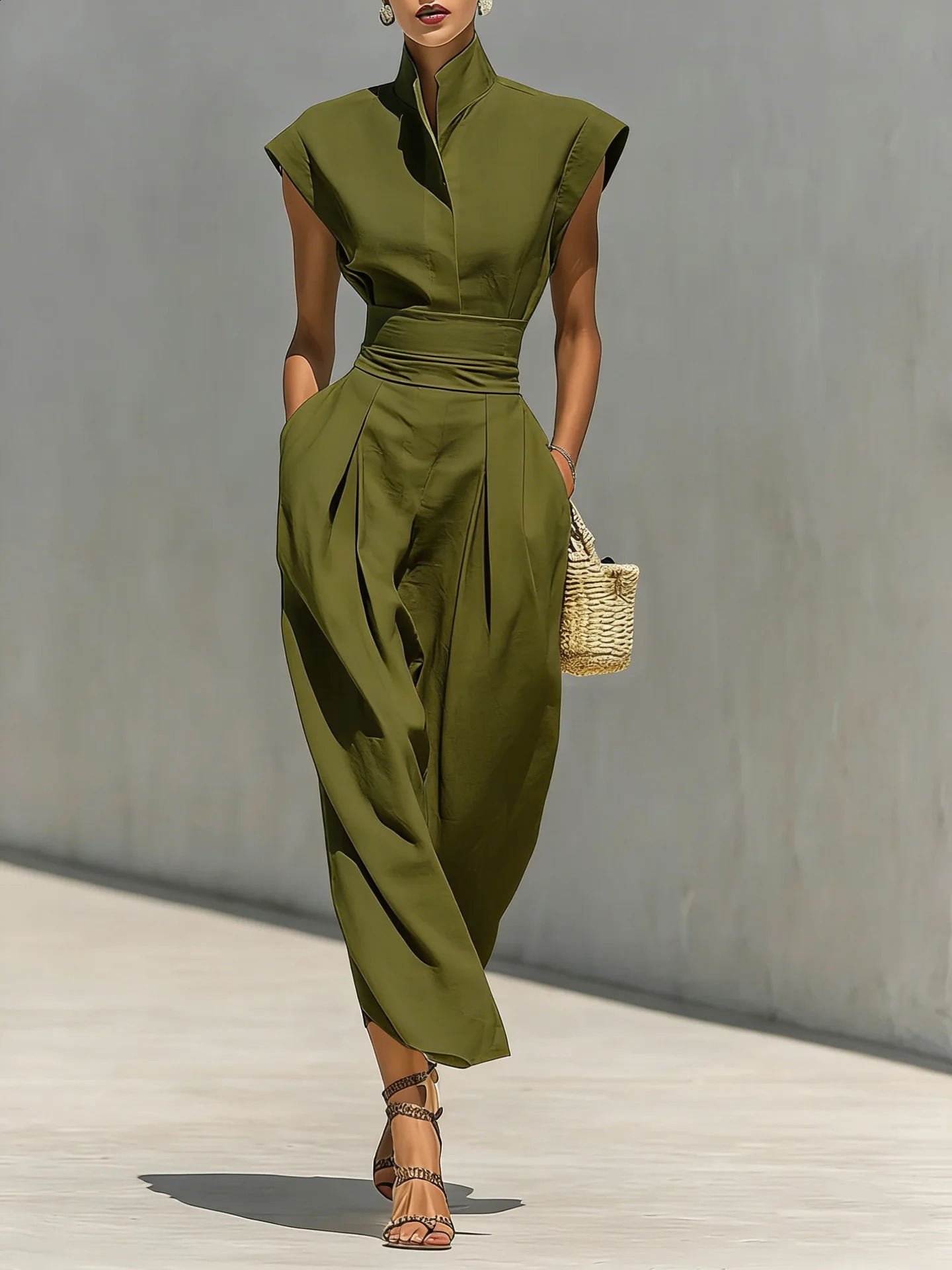 2026 European and American temperament womens clothing spring summer styles highwaisted midi skirts highneck loose 260707BJ