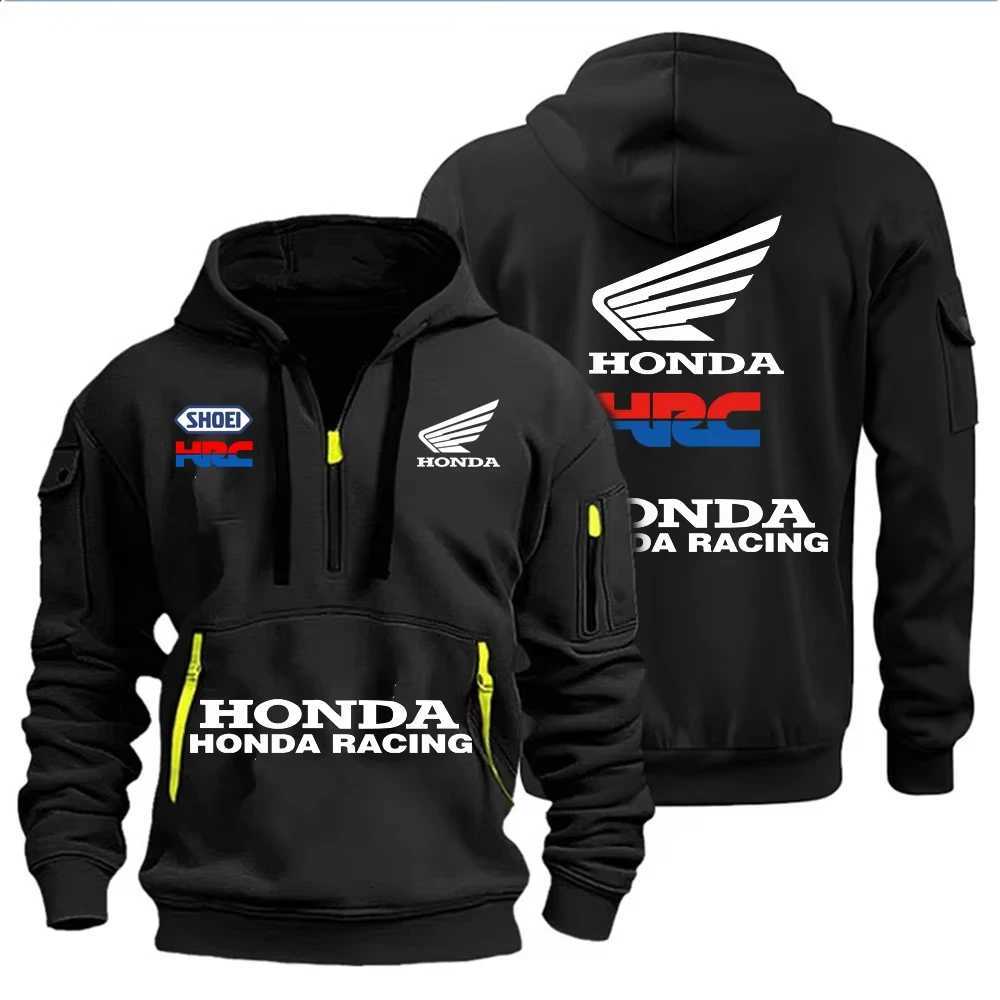 Honda Racing Autumn and Winter Mens Multi-Pocket Zipper Hoodie Casual Sportswear and Loose Hoodie Long Sleeve Top T260707