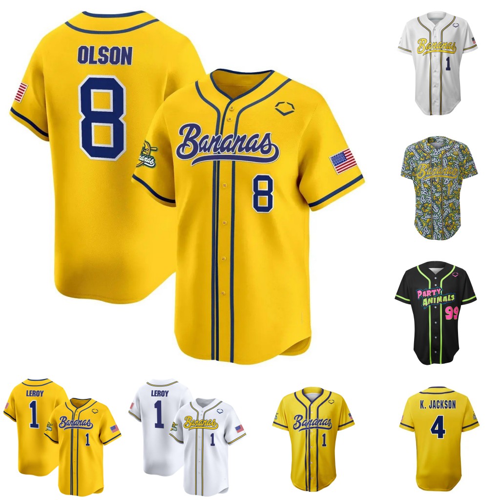 Savannah Bananas 1 Bill LeRoy 8 Jackson Olson 4 KJ Jackson DR Meadows Phillips Rac Robert Anthony Cruz DJ the Invader Customized Baseball Jerseys Fo