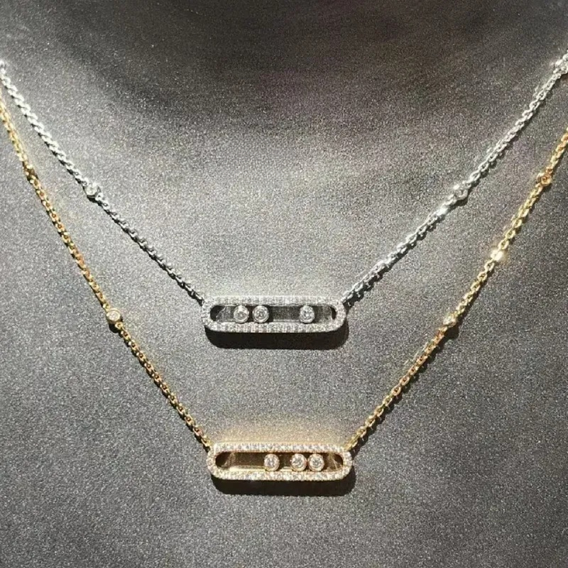 designers Version haute trois diamants tendance lettres cadeau argent noeud cadre collier simple personnalité polyvalent romantique haut de gamme