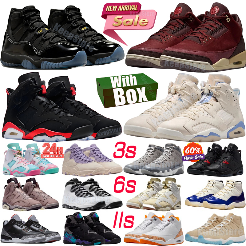 With Box 3 3s 6 6s 11 11s Designer Basketball Shoes 11 Gamma Blue Cool Grey 6 Reverse Infrared 3 Orange Citrus White Cement UNC Concord Men Women Sn