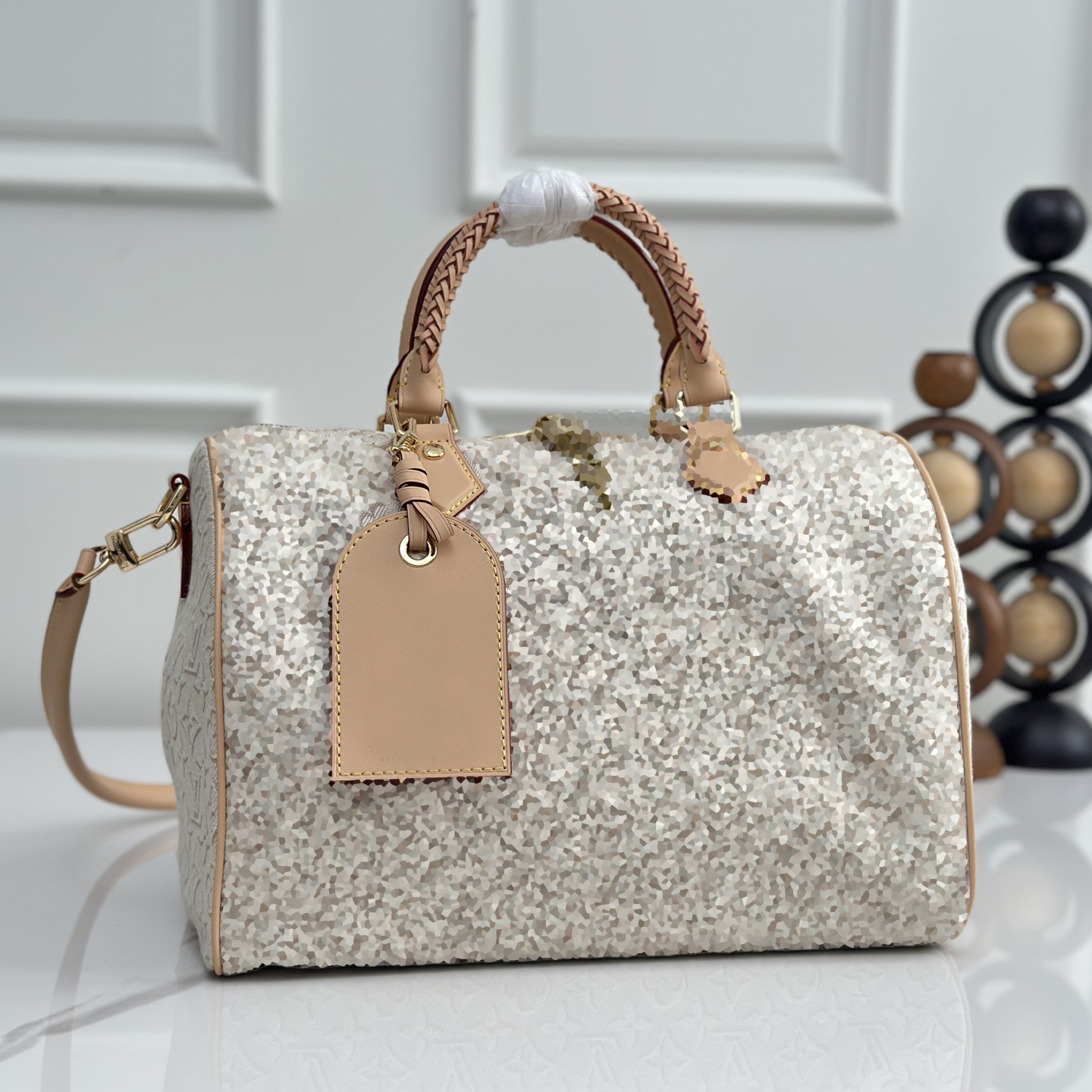 Women Jacquard canvas embroidery. Handbag Set Cowhide Trim Braided Handle Shoulder Crossbody Bags Luxury Designer Tote Travel Duffel Purse for Da