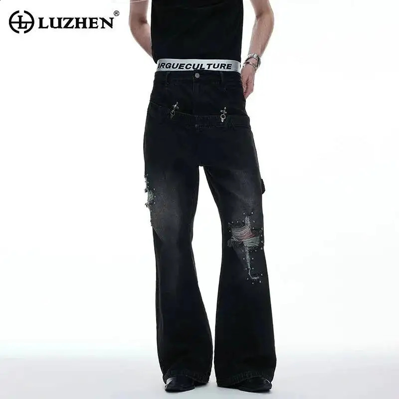 LUZHEN 2026 Summer Original Broken Hole Patched Patchwork n Straight Casual Jeans Mens Stylish Handsome Denim Pants JY7458 260707BJ
