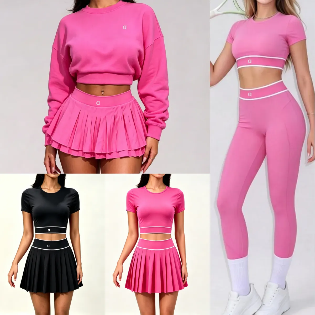 A2494 Quick-Dry Breathable Tennis Dress Set with Safety Pants for Fitness Wear Tennis Skirts Yoga Set Gym Top Breathable Quick-Dry Athletic Clothes