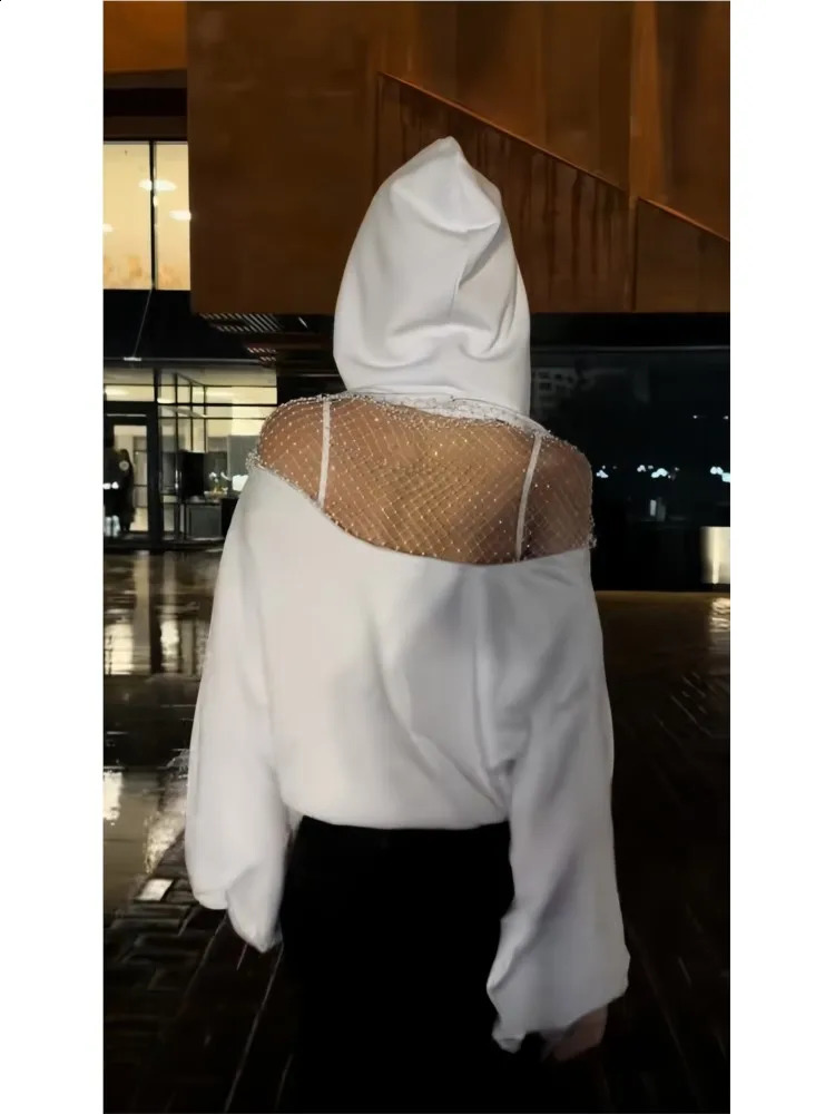 Sexy Perspective Backless Hoodie Womans Spring Autumn Fashion Lace Patchwork Solid Color Loose Pullover Sweatshirt For Ladies 260707