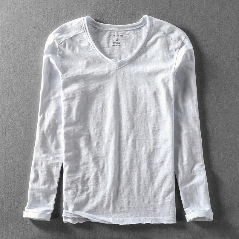 Fashionable Bamboo Cotton Long Sleeve Vintage Tshirts Men Casual Thin Tops Tees Comfortable Tshirt Distressed 260707BJ