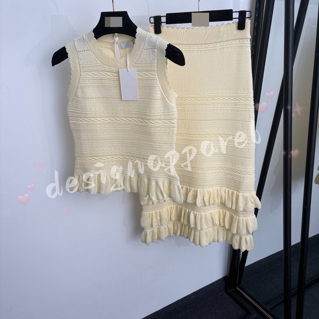 Sandro Women's Designer Knit Set A stylish, elegant, and avant-garde ruffled knit top paired with a high-waisted knit skirt luxurious and high-