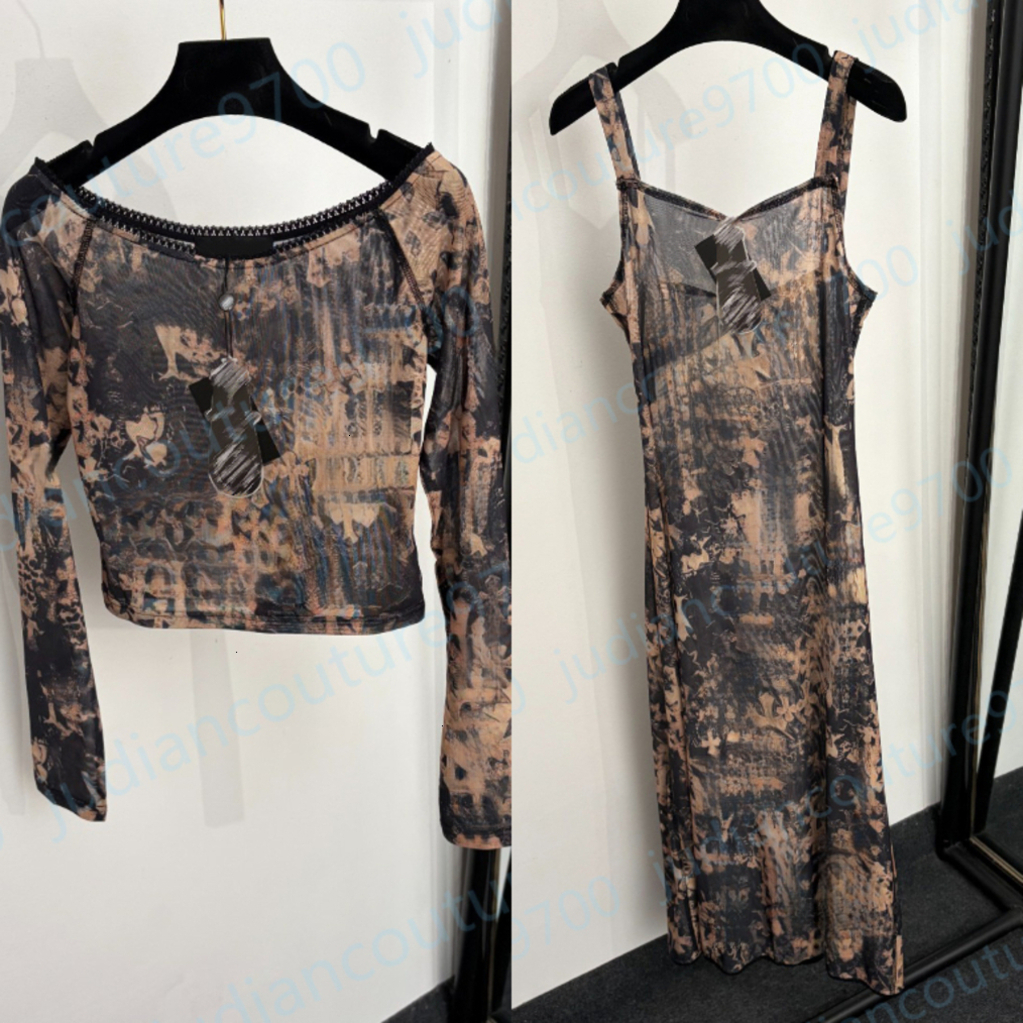 Women T-Shirt Vintage Cross Designer Off Shoulder Mesh Long Sleeve Crop Top Brand Logo Print ladies Chrome Dress Streetwear Tee Lace Trim Fashion To