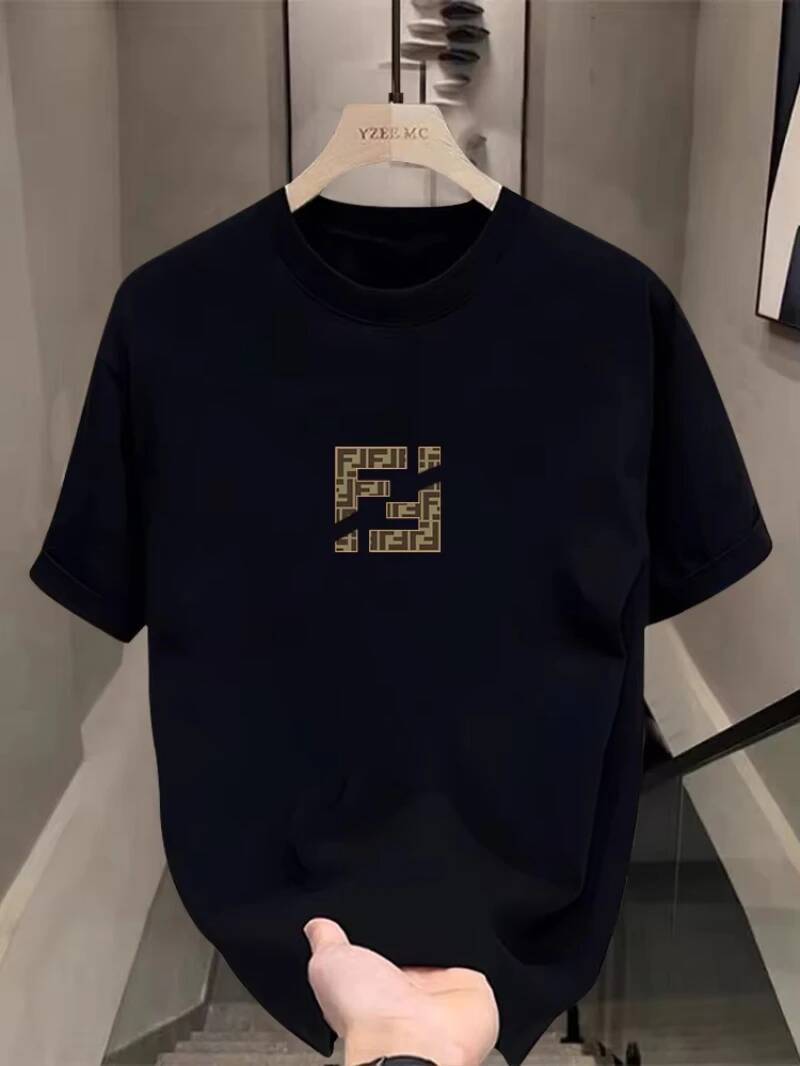 Spring Autumn F Family Trend Pattern Pure Cotton Men and Women Base Shirt Round Neck Short sleeved T shirt Lovers Print Tops