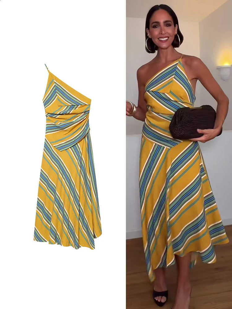 2026 Spring Summer Womens Vintage Asymmetric Maxi Dress Evening Gown Outfit Clothing Fashion Striped Slim Fit Party Long 260707BJ