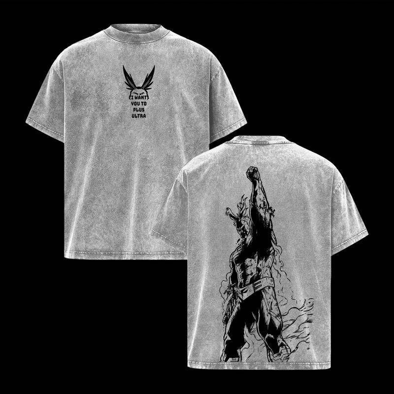 Anime My Hero Academia All Might Print T Shirt Men Short Sleeve Clothing Casual Cotton Tshirt Retro Washed T-shirt Harajuku Tops 26Y0708