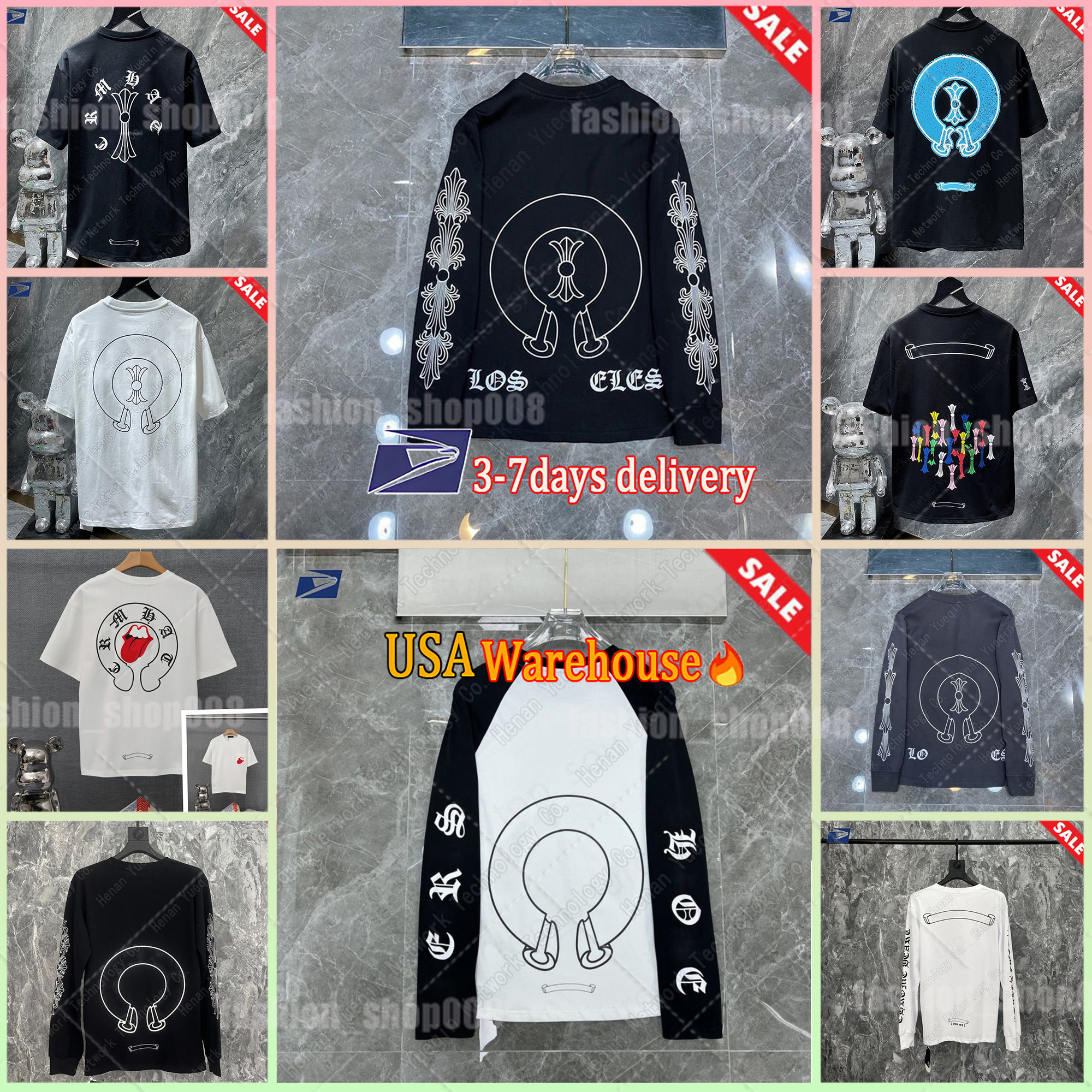 chrome tshirt mens designer style men hoodie high quality mens Embroidery ch long Sleeve shirts Diamond fashion brand womens tshirt Streetwear Print