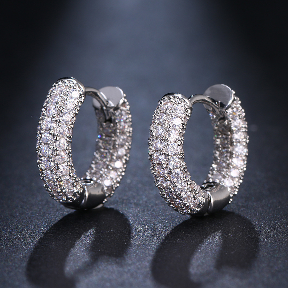 Cross Border Hot Selling 18K Plated Copper Gold Fashionable OL Commuter Full Zircon Women's And Ear Clips Personalized Earrings Wholesale
