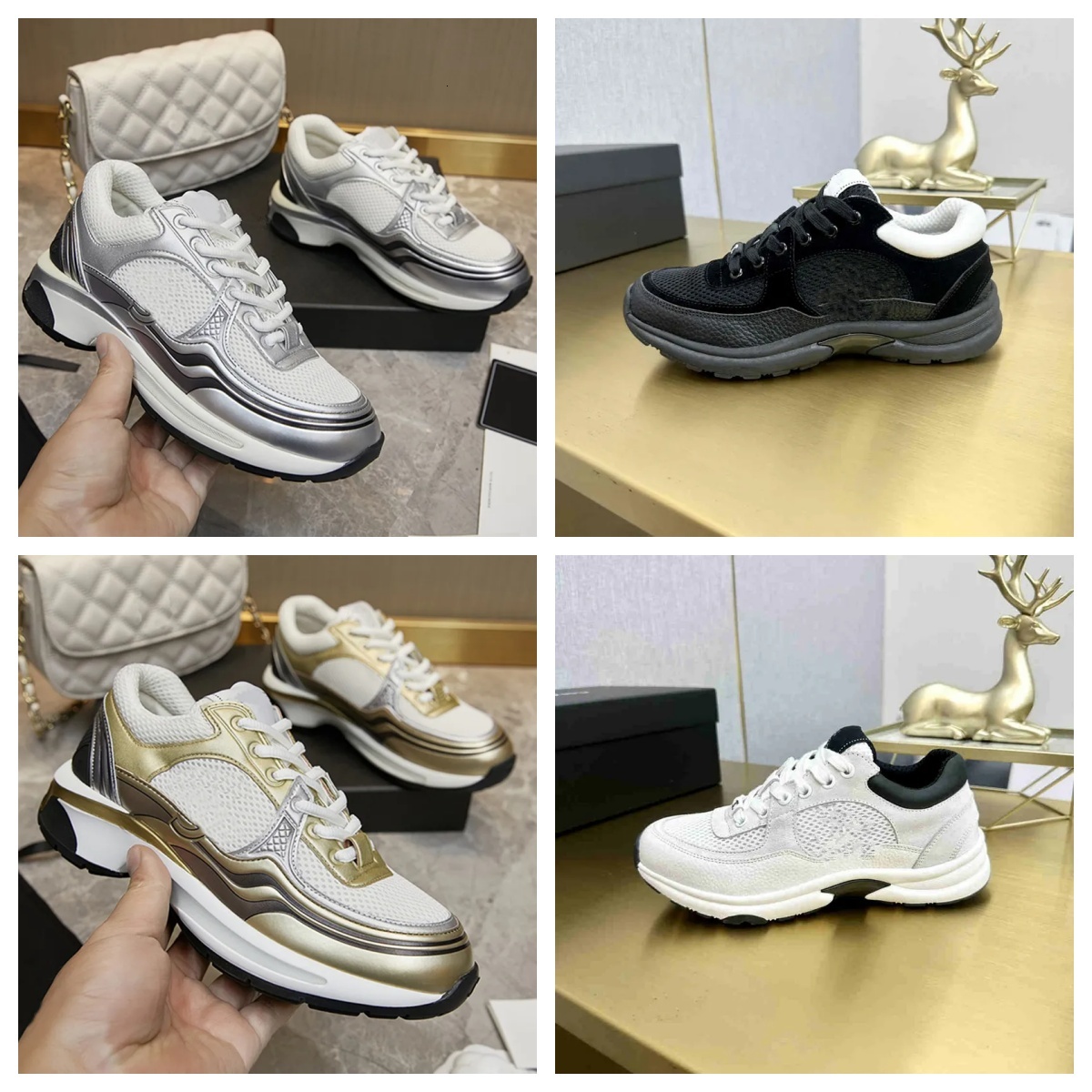 For Tiktok High Quality Designer Sneakers Boots With Box Cowhide Technical Mesh Ultralight Sculpted Rubber Outsole Black White Grey Fashion Classic