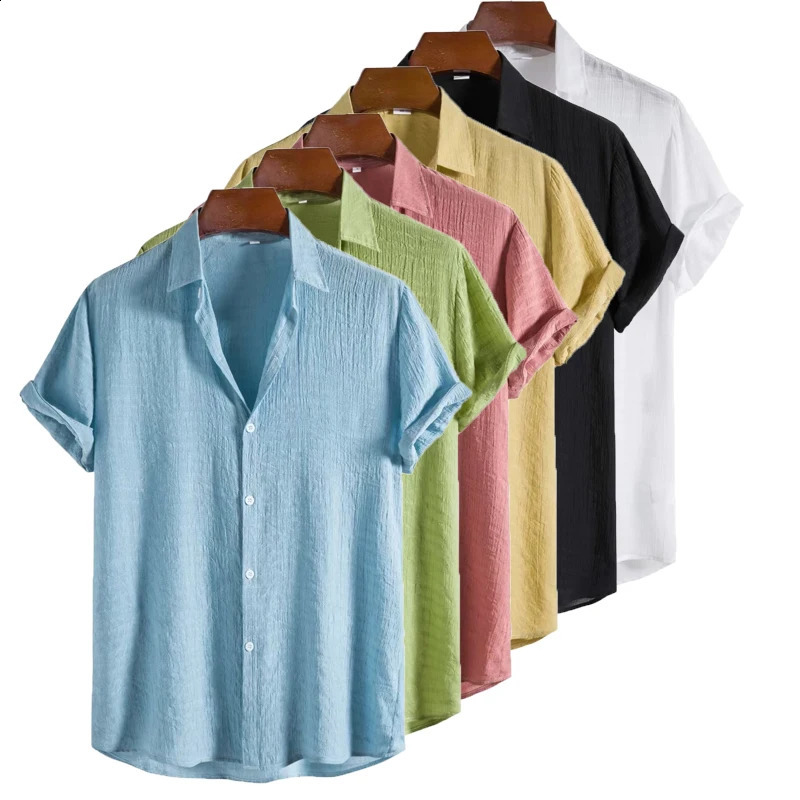 100 Cotton Linen Shirt Men Summer Short Sleeve Male Tshirts Breathable Tops Tee White Clothing Casual Fashion Shirts For 260707BJ