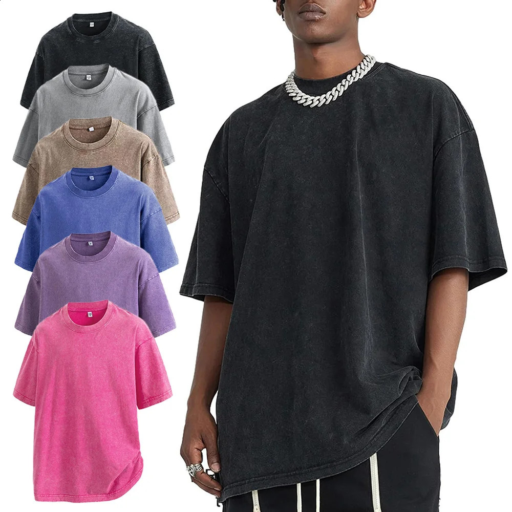 Vintage Washed Mens Summer Oversized Cotton Tshirt Fashion Casual Short Sleeve Comfortable Unisex Couple Streetwear 260707BJ