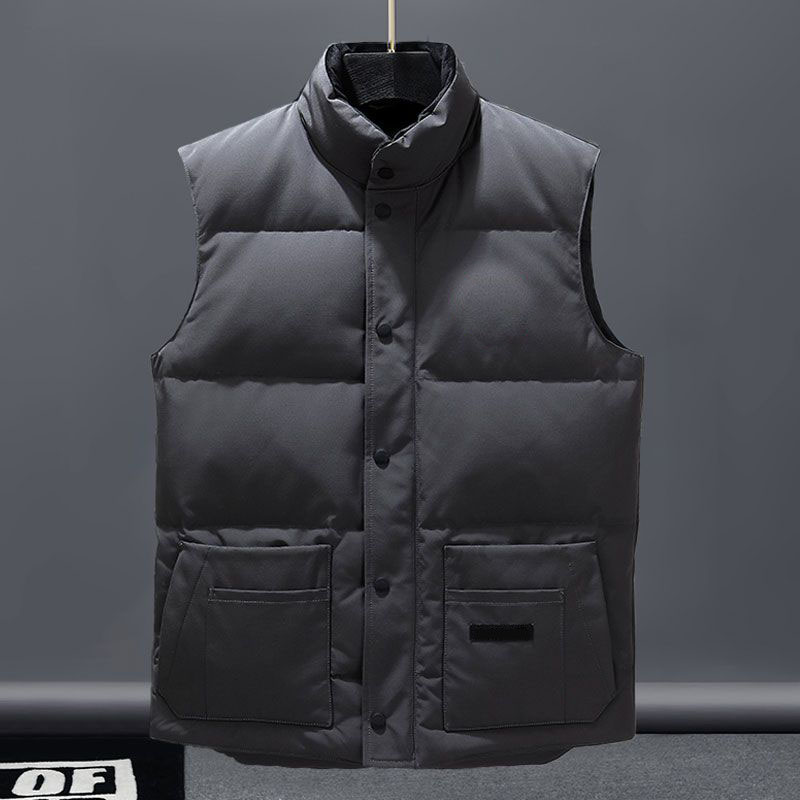 Designer Gilet Solid Black Stand Collar Snap Button Puffer Vest Grid Quilted Windproof Waistcoat For Autumn Winter Hiking Camping Layering Dc3