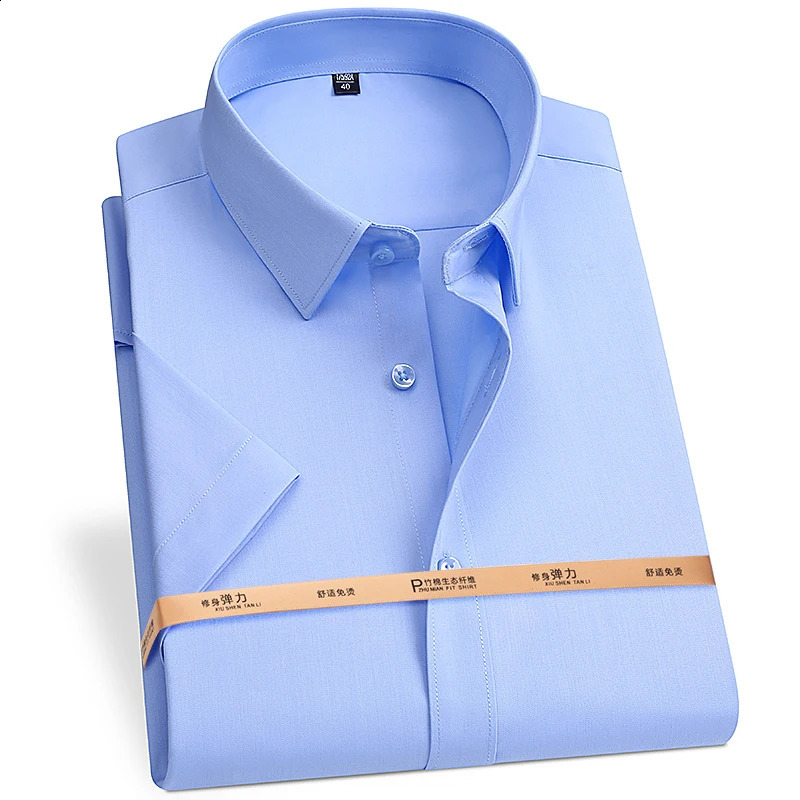 High Quality Bamboo Fiber Mens Short Sleeved Shirt For Summer Cool Breathable Fit No ironing Business Social Top S6XL7XL8XL 260707BJ