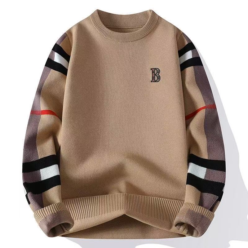 Sweater Men Designer Men's Thickened Knitted Sweater Round Neck Plaid Sleeve B Letter Embroidery Autumn Winter Warm Casual Top