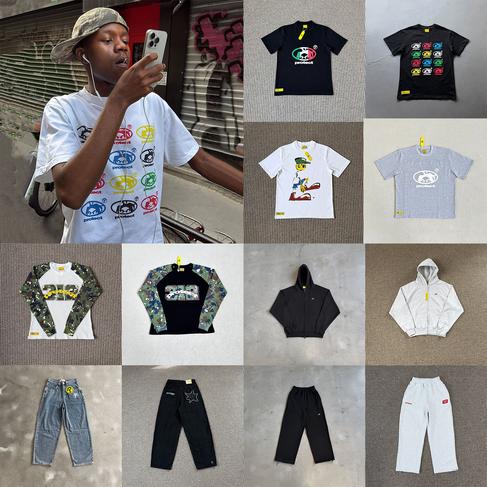 Designer Men's Graphic T Shirt Hip Hop Cotton Tee Camouflage Long Sleeve Shirts Zip up Hoodie and Baggy Jeans Sweatpants Set Men Streetwear