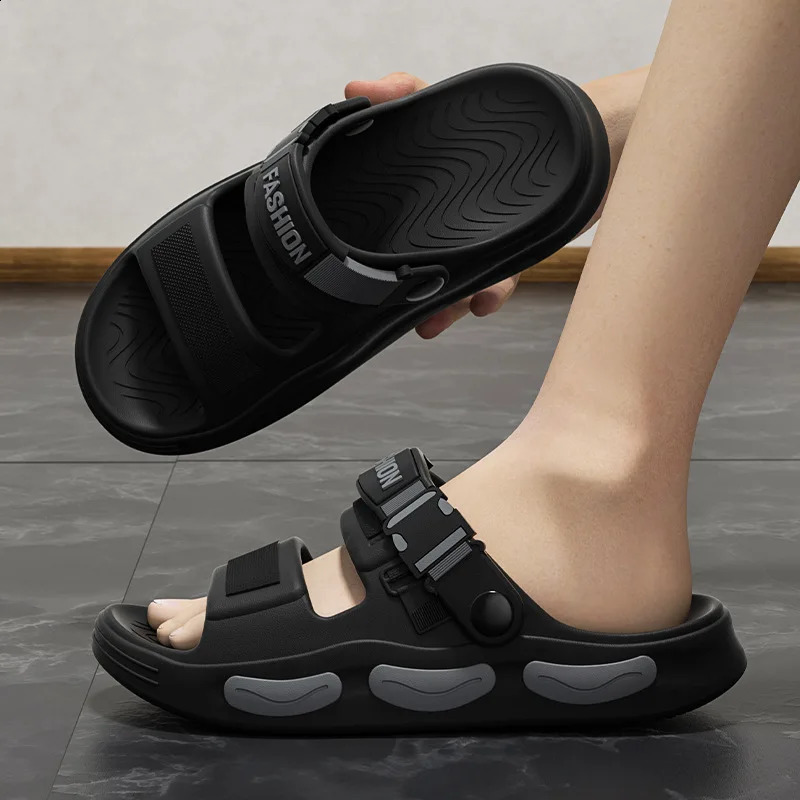 Mens Slippers Thick Sole Summer Beach Slides EVA Lightweight Open-toe Sandals For Men Non-slip Indoor Bathroom Home Shoes 260708BJ