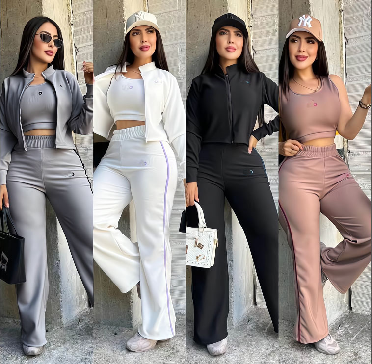 Desinger Women's Tracksuits 3 Pieces Set Summer Spring Fashion Women suit Female Tops Printed jacket wide leg pants high-end joggingsuit