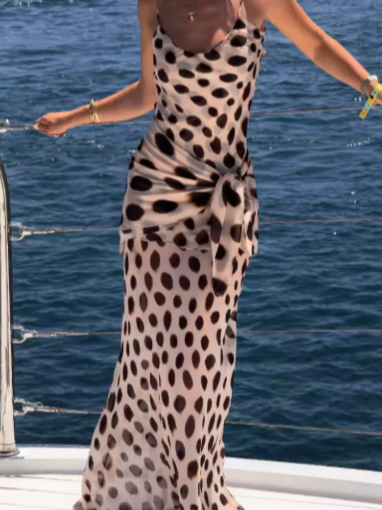 Vintage Print Maxi Dress Square Neck Spaghetti Strap Sleeveless Off Shoulder Detachable Wrap Tie Sash Dresses 2026 Chic Outfits 260707BJ