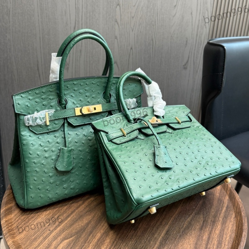 Top quality Designer Totes Bag Premium Green Handbag Wallet Ostrich leather Shoulder Bag Fashion Womens Large Capacity Commuter Bag full grain lyche
