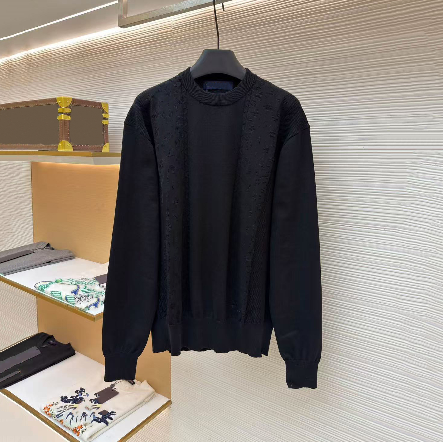 Designer sweaters, men's sweaters, high-quality round neck pullover sweaters, fashionable letter perforated jacquard knitwear, casual warm men&