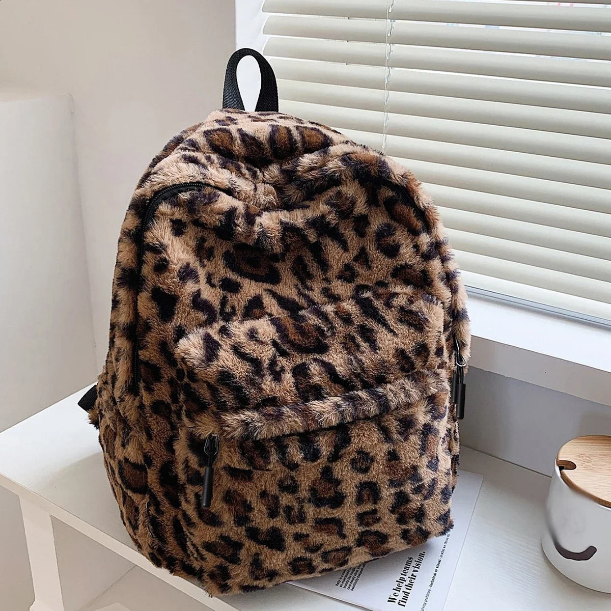 y Brown Leopard Pattern Plush Womens Backpack Large Capacity Purse Multi Pocket Adjustable Straps For Commute 260708banjia