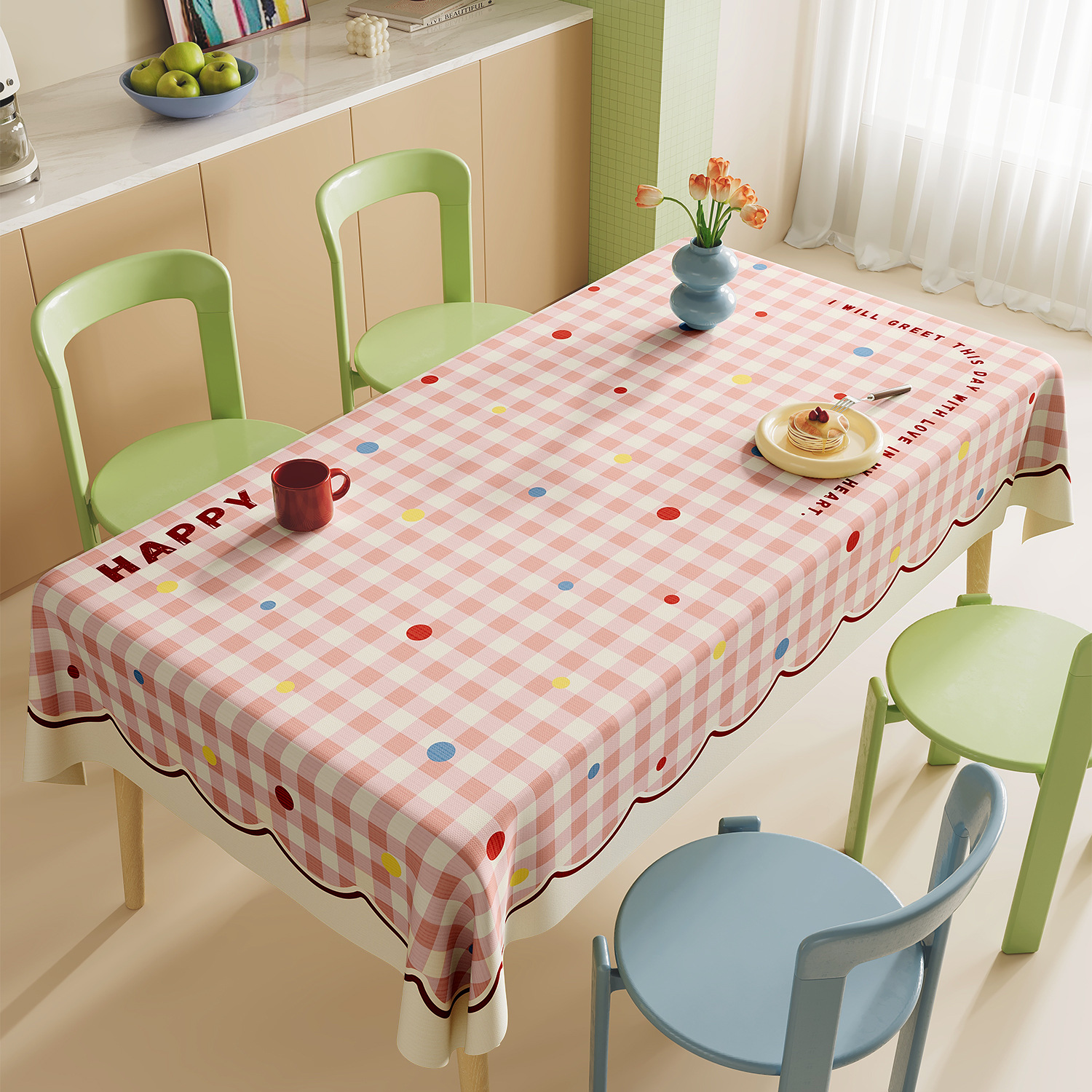 YL-38907 Nappe personnalisée « Style Dopamine » Tapis en PVC imperméable, résistant à l'huile, à la chaleur et sans entretien pour tables basses
