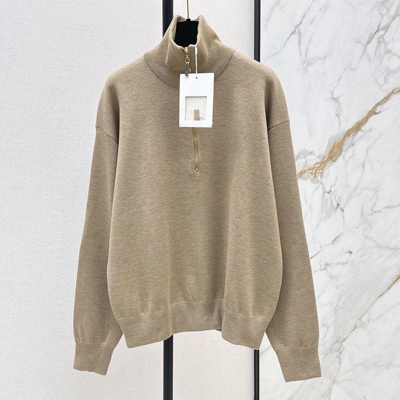 Half Zipper Khaki Wool Sweater Vintage Women Long Sleeve Jumper Top Causal Daily Resort Vacation Basic Sweaters