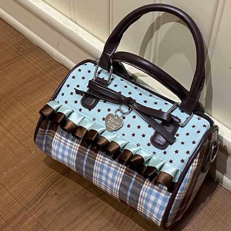 Polka Bow Designer Korean Dot Bag Fasion Bowler Bag Color-blocked Lace Y2k Style andbag Sweet Plaid Crossbody Zipper Soulder Bag J260708 M260805