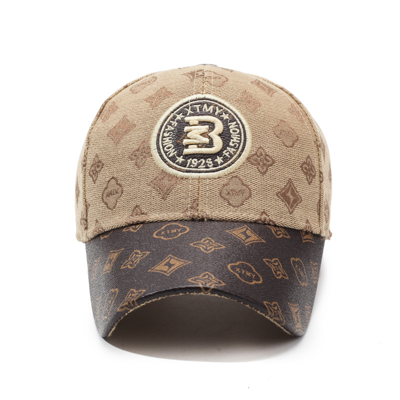 2026newLuxury Jacquard Pattern Baseball Hat Men Women Retro Embroidery Badge Decor PU Contrast Brim Adjustable Snapback Cap Casual Sports Sun Headwe