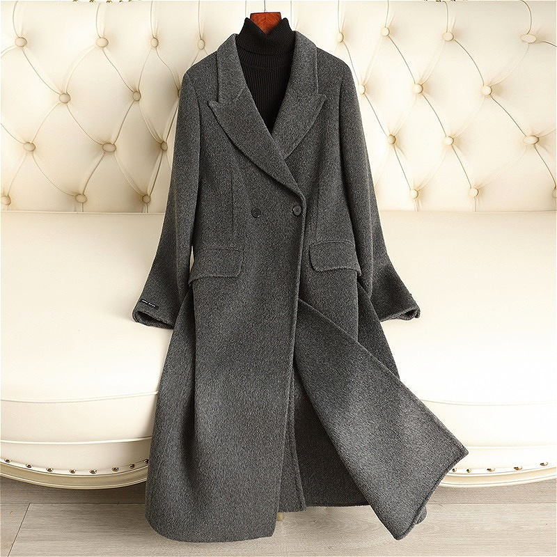 D4539 Double-faced wool coat for women, knee-length loose, high-end solid color wool coat-image-1114011023