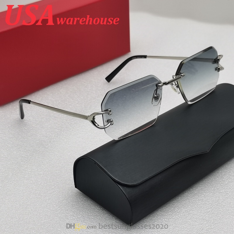 2026 Men Sunglasses Designer CT Glasses Black C Decor Rimless Square Faceted Bevelled Edges Diamond Cut Lenses Gray Gradient Party Driving Gift Red